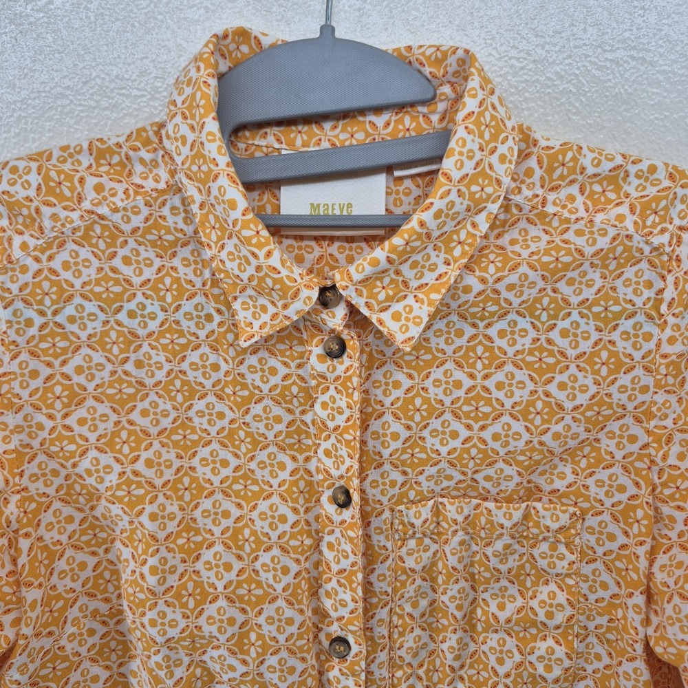 MAEVE Anthropologie Petrin Button-Down Shirt Womens 2‎ Orange & White Geometric - Picture 7 of 8